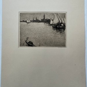 Grabado "Veleros en Venecia" de Paul Freiherr Von Schlippenbach Firmado - imagen 2