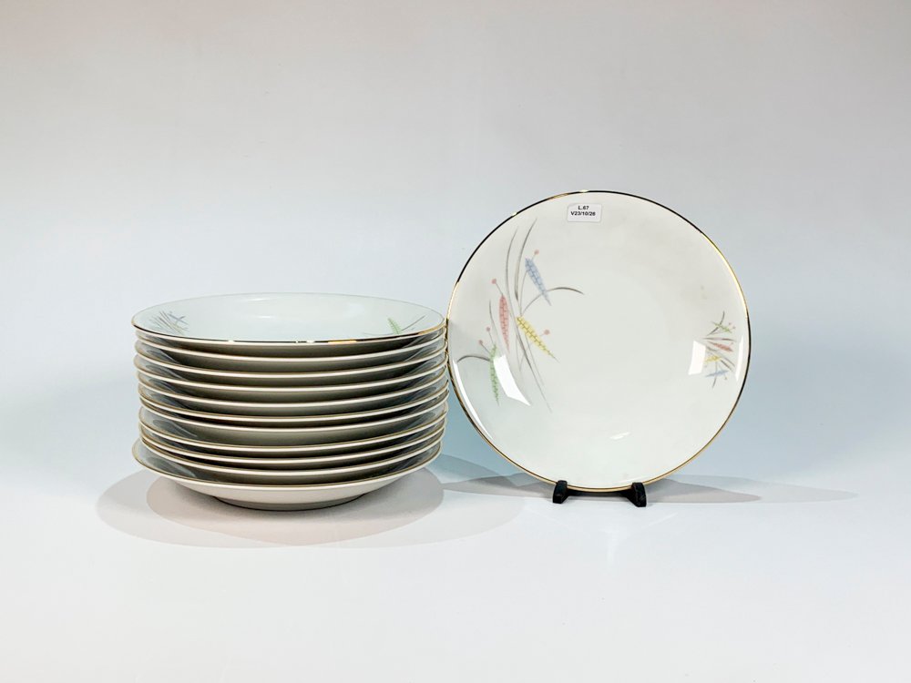 Doce Platos Hondos de Porcelana Edelstein Bavaria con Decoración de Espigas