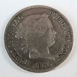 Moneda de Plata Española 1 Real 1861 Reina Isabel II - imagen 1