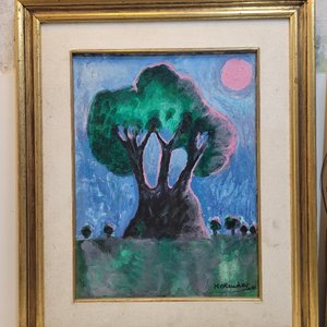 Dos Cuadros con Marco Dorado: Árbol y Figura Abstracta - imagen 7