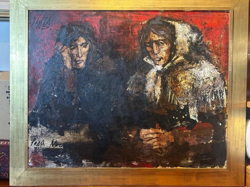 Pintura "Mujeres de Rojo" de Ángel Tejera, 1965