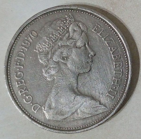 Moneda Británica 10 New Pence Reino Unido 1970 Reina Isabel II - imagen 1