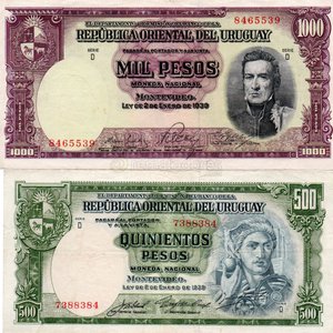 Billetes Uruguayos: 1000 y 500 Pesos, Serie D y Serie B - imagen 1