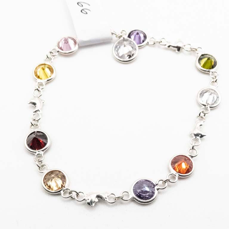 Pulsera de Plata con Piedras Multicolor y Delfines