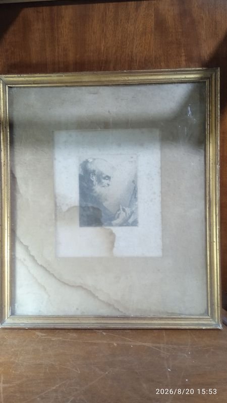 Grabado antiguo enmarcado sobre papel envejecido