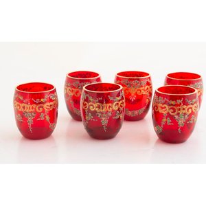 Juego de Licor Cristal Rubí con Esmalte y Dorado: Botellón y 6 Vasos - imagen 3