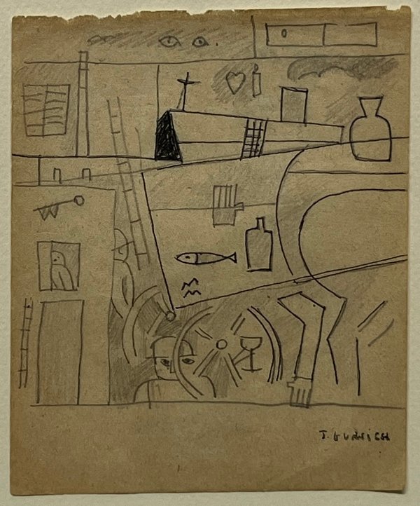 Composición de José Gurvich: Tinta y Lápiz sobre Papel (13 x 11 cm)