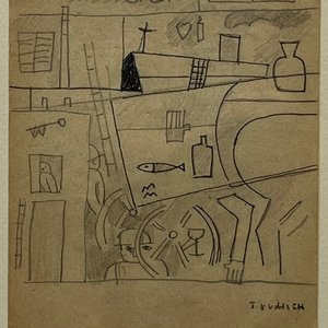 Lote siguiente: Composición de José Gurvich: Tinta y Lápiz sobre Papel (13 x 11 cm)