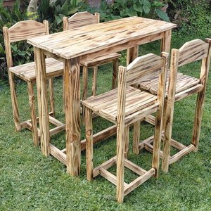 Mesa Desayunador Rústica con Cuatro Banquetas de Madera - imagen 4