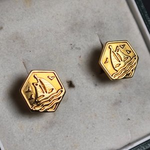 Par de Gemelos Dorados con Barco y Rosario de Vidrio y Bronce - imagen 5