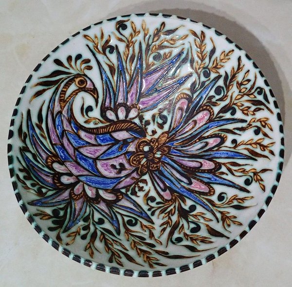 Cuenco Artesanal de Cerámica con Diseño de Pavo Real y Motivos Florales - imagen 1