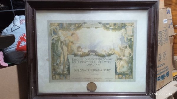 Diploma Histórico Medalla de Oro Exposición Turín 1911