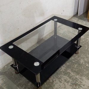 Mesa de Living Moderna Vidrio Transparente y Negro con Patas Cromadas - imagen 5