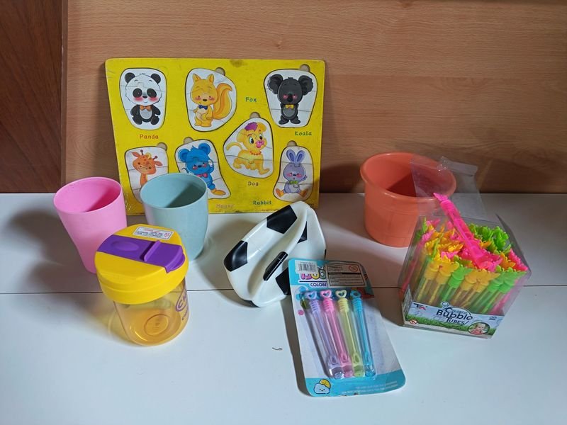 Vaso Infantil, Burbujeros y Rompecabezas de Animales