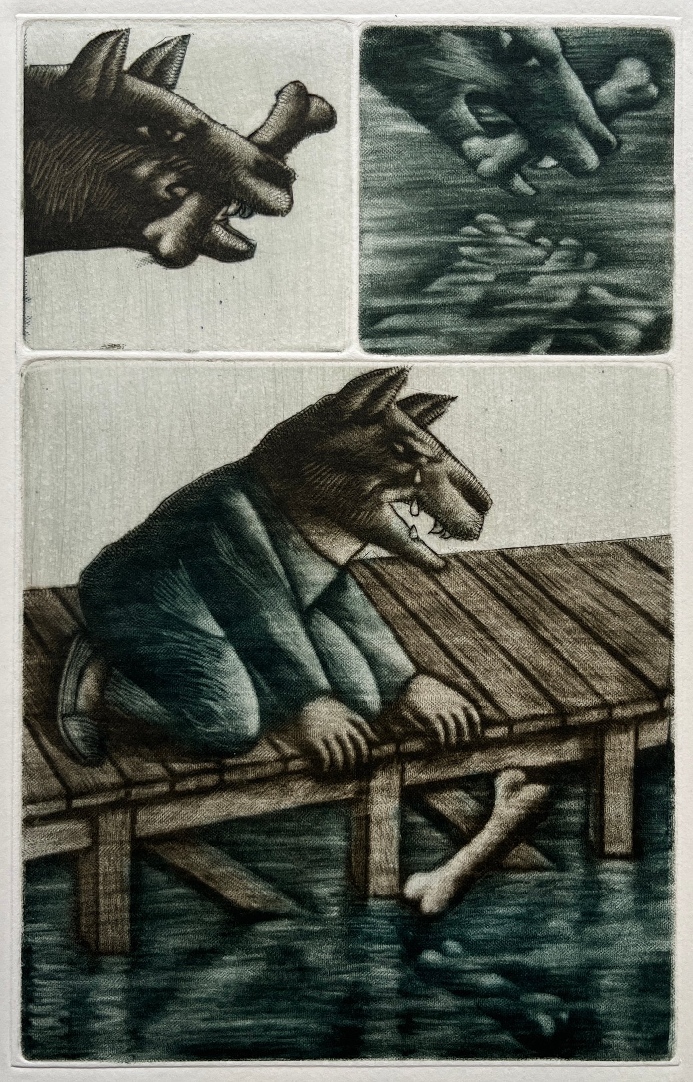 Grabado "El Perro y la Sombra" de Luis Alberto Solari, 155/200