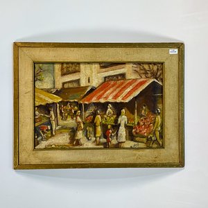 Lote anterior: Cuadro al óleo sobre fibra, motivo "Feria", firmado