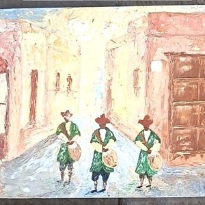 Lote siguiente: Pintura "Cuerda de Tambores" Anónima con Marco Dorado y Marcos Adicionales