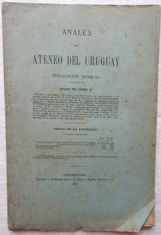Lote siguiente: Revista Anales Del Ateneo Del Uruguay, Edición de 1883