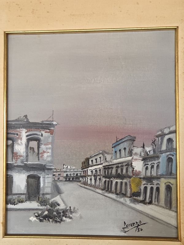 Óleo firmado Lorenzo y fechado, pintura urbana - imagen 2