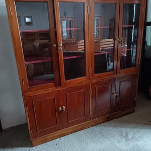 Biblioteca/Cristalera Antigua de Madera con Puertas de Vidrio y Cerradura - imagen 6