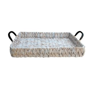 Lote siguiente: Bandeja Rectangular de Rattan con Asas Blancas