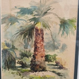 Carlos María Herrera: Acuarela de Palmera Firmada, Marco Plateado - imagen 5