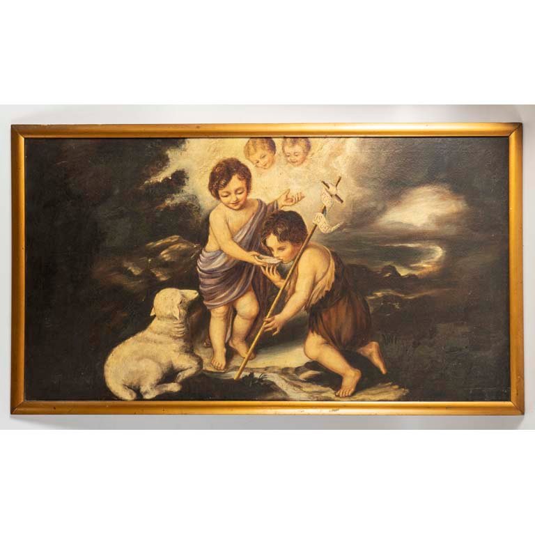 Lote anterior: Pintura religiosa de dos ángeles y Jesús