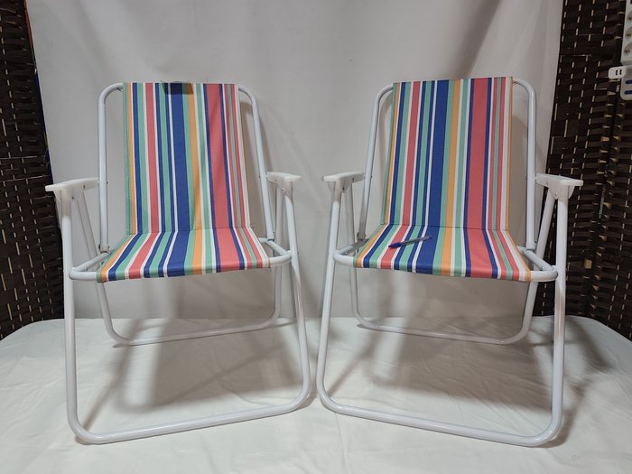 Par de Sillas de Playa Plegables de Caño con Rayas Multicolor