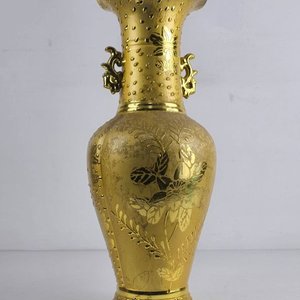 Jarrón Decorativo Oriental Dorado Brillante con Asas - imagen 6