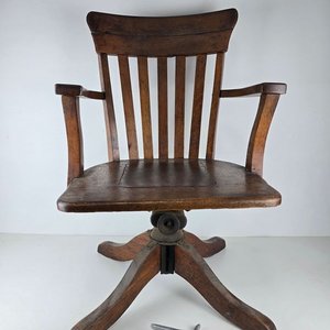 Sillón de Escritorio Antiguo de Roble con Mecanismo Giratorio - imagen 1