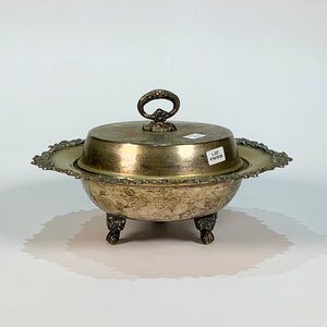 Centro de Mesa Vintage de Metal Labrado con Tapa y Tres Patitas - imagen 1
