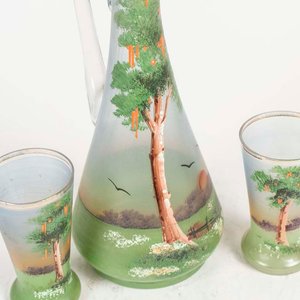 Botellón de Cristal con Dos Vasos Pintados a Mano - Escena Campestre - imagen 2