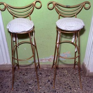 Elegantes Taburetes de Hierro Dorados con Asiento Blanco (Juego de 2) - imagen 7
