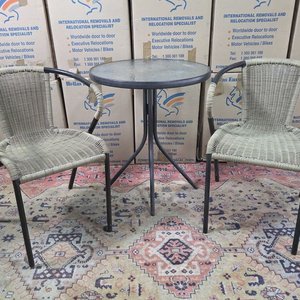 Juego de Jardín o Balcón: Mesa Redonda Vidrio y 2 Sillones Ratán Sintético - imagen 1