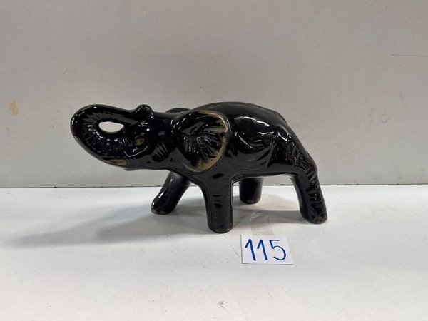 Elefante de Cerámica Negro Brillante Decorativo