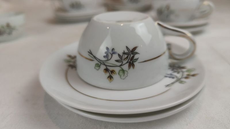 Juego de café y servicio en porcelana SCHIMIDT - Set de té blanco con diseño floral - imagen 4