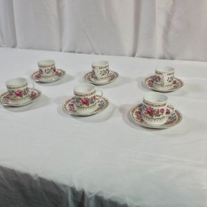 Juego de 6 Pocillos y Platos de Porcelana China con Diseño Floral - imagen 2