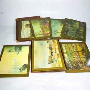 Lote de 6 Posafuentes/Individuales de Madera con Paisajes y Monogramas - imagen 1