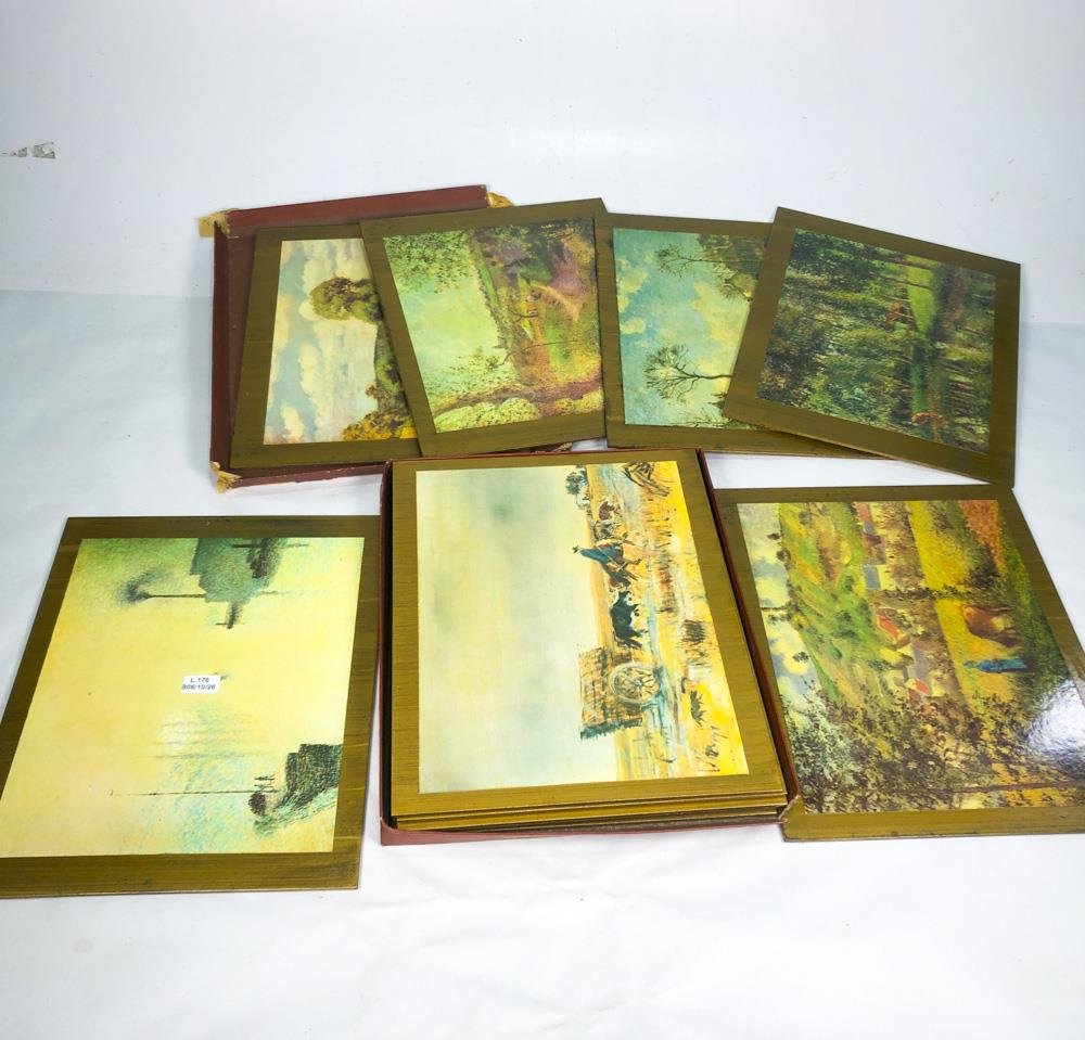 Lote de 6 Posafuentes/Individuales de Madera con Paisajes y Monogramas