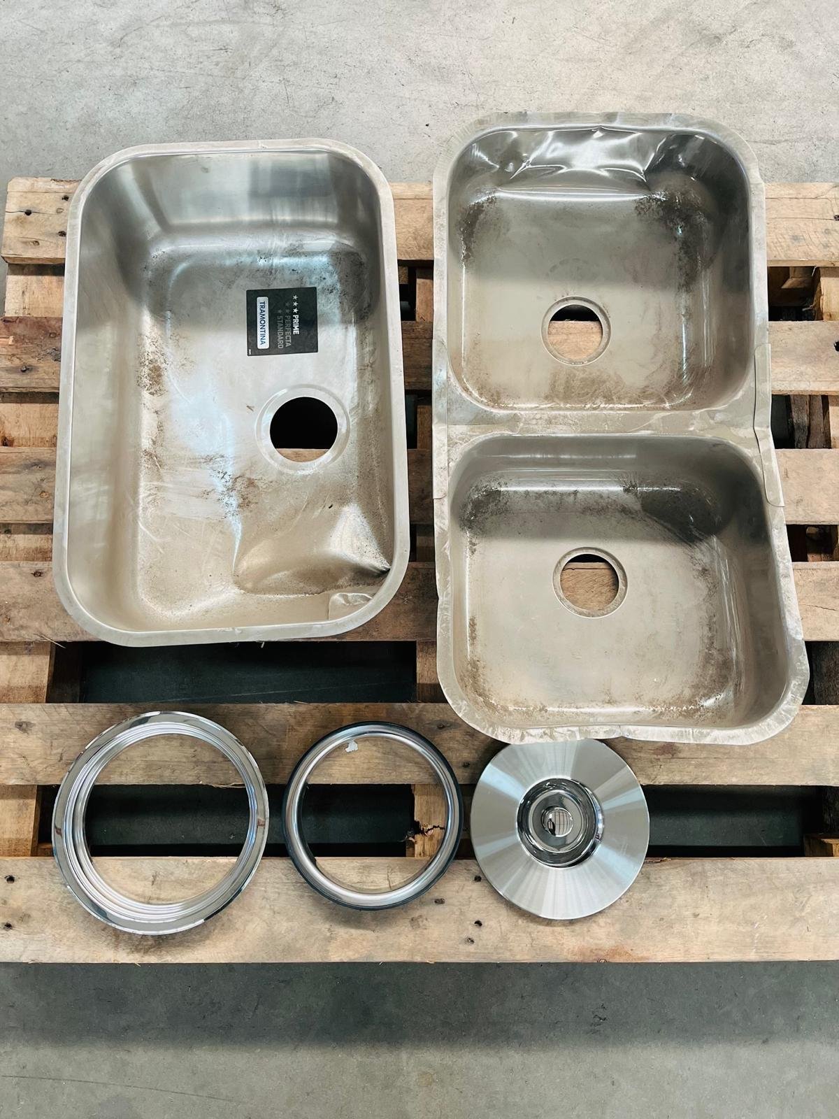 Lote de 3 Bachas de Acero Inoxidable y Papelera
