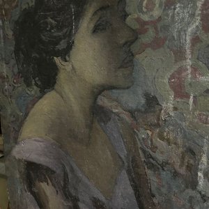 Antigua Pintura al Óleo sobre Cartón: Retrato Femenino - imagen 2