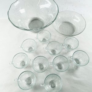 Ponchera de Vidrio Hialina con Diseño Floral y 10 Tazas - imagen 2