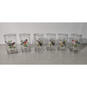 Lote siguiente: Set de 6 Vasos con Motivo de Aves y Borde Dorado