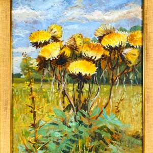 Cuadro al óleo sobre fibra "Girasoles" - 39 x 49 cm - imagen 2