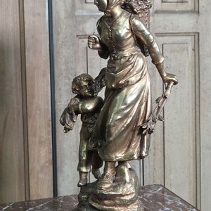 Figura en Bronce Baño Dorado "Retour du Bois" Mujer y Niño - imagen 6