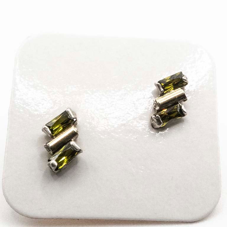 Tornillos para Oreja Plata con Oro y Piedras Verdes
