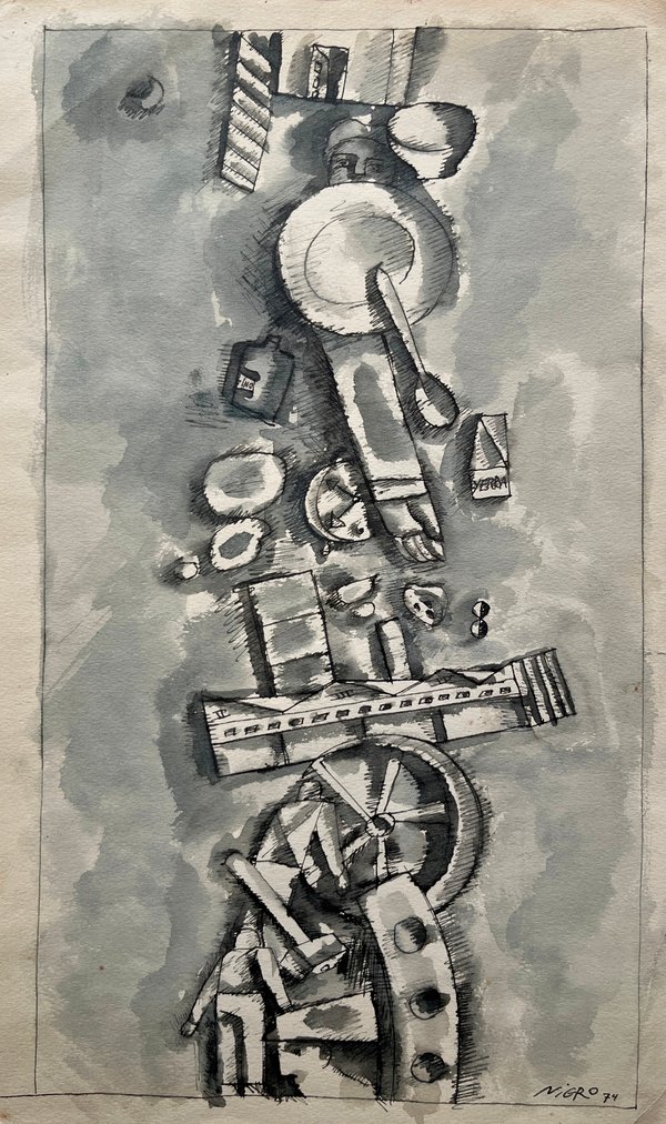 Acuarela "Cielo habitado" de Adolfo Nigro - 1974
