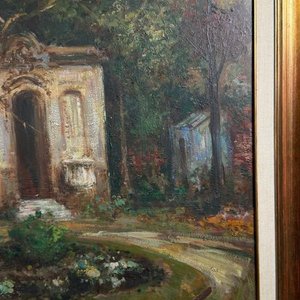 Eduardo Amezaga: Óleo sobre Fibra "Paisaje con Pabellón" - imagen 2