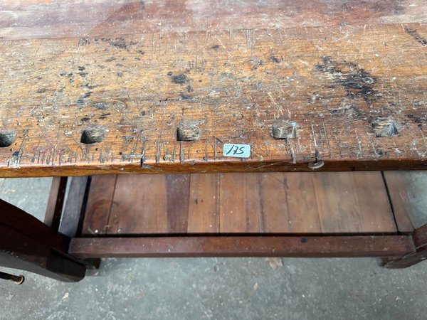 Banco de Carpintero Antiguo de Pino con Prensa