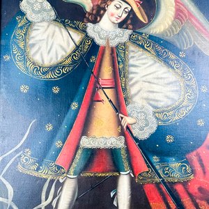 Cuadro al Óleo sobre Tela: Ángel con Lanza y Bastón, 77 x 58 cm - imagen 2